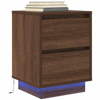 ARDEBO.de - Nachttisch mit LED-Leuchten Braun Eichen-Optik 38x34x50 cm
