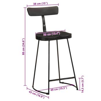Barhocker 2 Stk. Schwarz 49x43x88 cm Mango Massivholz