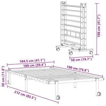 Bettgestell ohne Matratze Klappbar Schwarz 100x190 cm Stahl