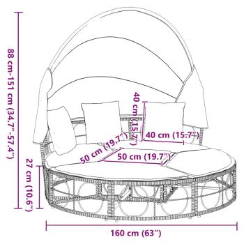 Outdoor-Loungebett mit Dach und Kissen Poly Rattan