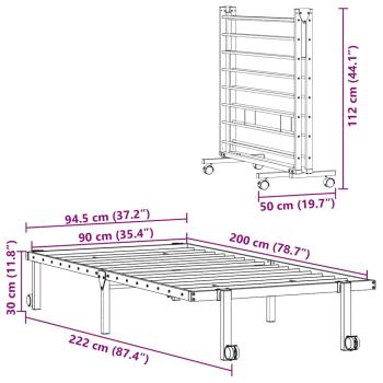 Bettgestell ohne Matratze Klappbar Schwarz 90x200 cm Stahl