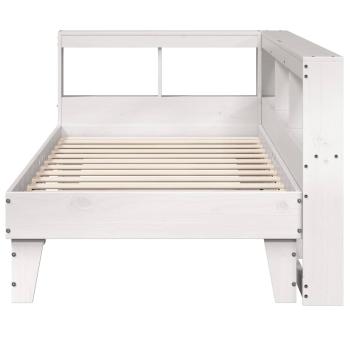 Massivholzbett mit Regal ohne Matratze Weiß 90x190 cm Kiefer