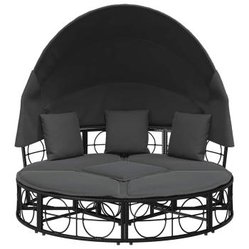 Outdoor-Loungebett mit Dach und Kissen Schwarz Poly Rattan