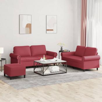 ARDEBO.de - 3-tlg. Sofagarnitur mit Kissen Weinrot Kunstleder