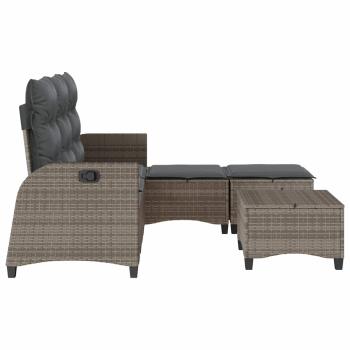 3-tlg. Garten-Sofagarnitur mit Kissen L-Form Grau Poly Rattan