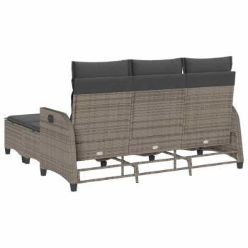 3-tlg. Garten-Sofagarnitur mit Kissen L-Form Grau Poly Rattan