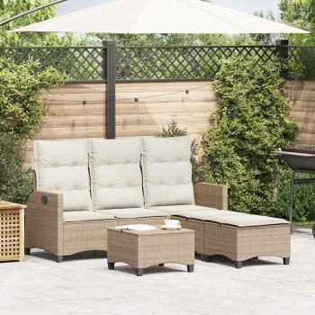 ARDEBO.de - 3-tlg. Garten-Sofagarnitur mit Kissen L-Form Beige Poly Rattan