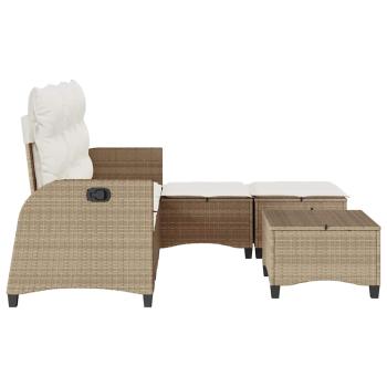 3-tlg. Garten-Sofagarnitur mit Kissen L-Form Beige Poly Rattan
