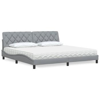 ARDEBO.de - Bett mit Matratze Hellgrau 200x200 cm Stoff