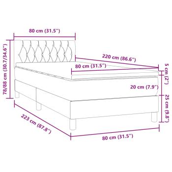 Boxspringbett mit Matratze Hellgrau 80x220 cm Samt
