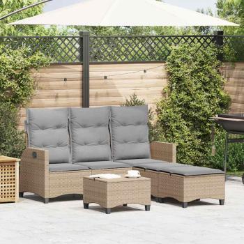 ARDEBO.de - 3-tlg. Garten-Sofagarnitur mit Kissen L-Form Beige Poly Rattan