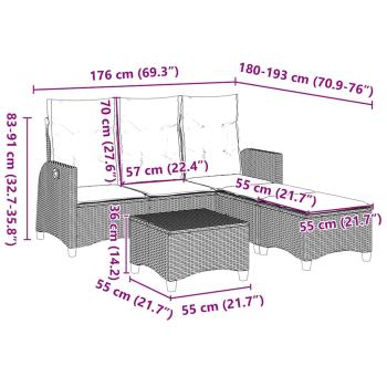 3-tlg. Garten-Sofagarnitur mit Kissen L-Form Beige Poly Rattan