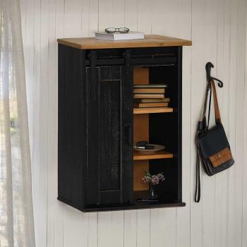 ARDEBO.de - Hängeschrank HALDEN mit Schiebetür Schwarz 49x22,5x70 cm Kiefer