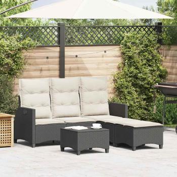 ARDEBO.de - 3tlg. Garten-Sofagarnitur mit Kissen L-Form Schwarz Poly Rattan