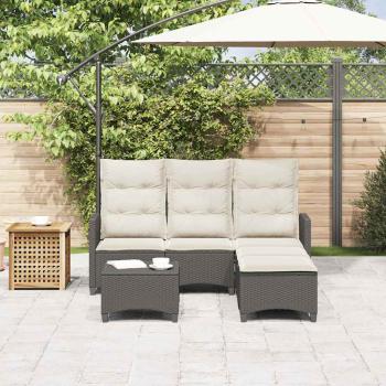 3tlg. Garten-Sofagarnitur mit Kissen L-Form Schwarz Poly Rattan