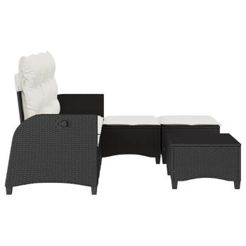 3tlg. Garten-Sofagarnitur mit Kissen L-Form Schwarz Poly Rattan