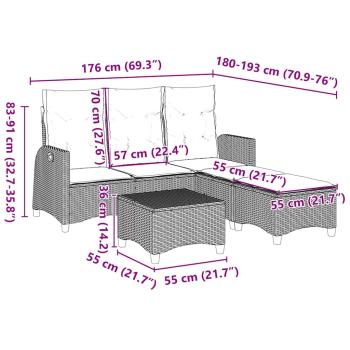 3-tlg. Garten-Sofagarnitur mit Kissen L-Form Braun Poly Rattan