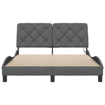 Bettgestell mit LED ohne Matratze Dunkelgrau 140x190 cm Stoff