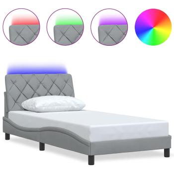Bettgestell mit LED ohne Matratze Hellgrau 100x200 cm Stoff