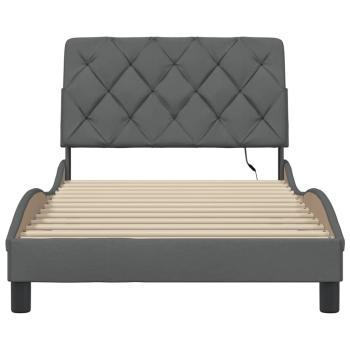 Bettgestell mit LED ohne Matratze Dunkelgrau 100x200 cm Stoff