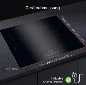 Bomann EBKI 7942 Induktionskochfeld, 59 cm breit, Timer, Topferkennung, Kindersicherung, Restwärmeanzeige, Überhitzungsschutz, schwarz