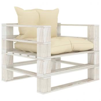 ARDEBO.de - Garten-Palettensofa mit Kissen in Creme Holz