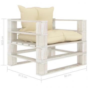 Garten-Palettensofa mit Kissen in Creme Holz