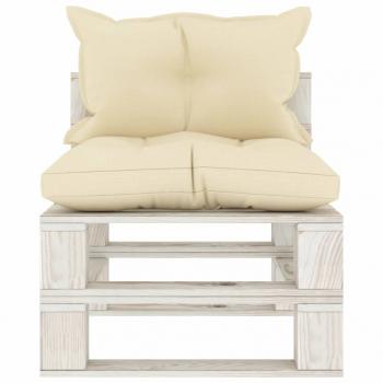 Garten-Paletten-Mittelsofa mit Kissen in Creme Holz