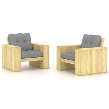 ARDEBO.de - Gartenstühle 2 Stk. mit Grauen Kissen Kiefer Imprägniert