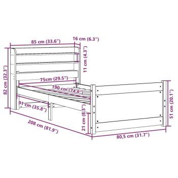 Bettgestell mit Kopfteil ohne Matratze 75x190 cm