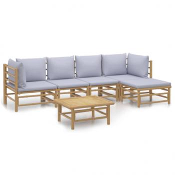 6-tlg. Garten-Lounge-Set mit Hellgrauen Kissen Bambus