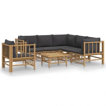 ARDEBO.de - 7-tlg. Garten-Lounge-Set mit Dunkelgrauen Kissen Bambus