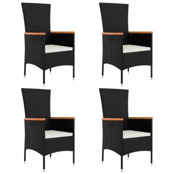 5-tlg. Garten-Essgruppe mit Kissen Schwarz Poly Rattan