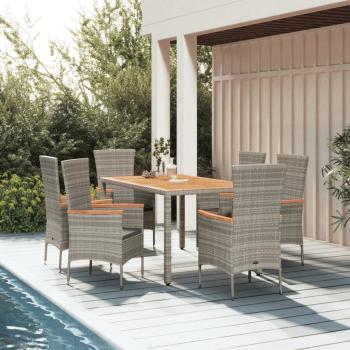ARDEBO.de - 7-tlg. Garten-Essgruppe mit Kissen Grau Poly Rattan