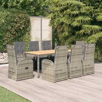 ARDEBO.de - 9-tlg. Garten-Essgruppe mit Kissen Grau Poly Rattan