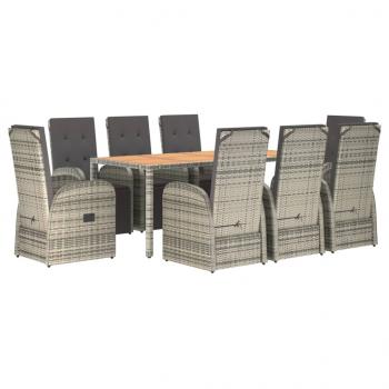 9-tlg. Garten-Essgruppe mit Kissen Grau Poly Rattan