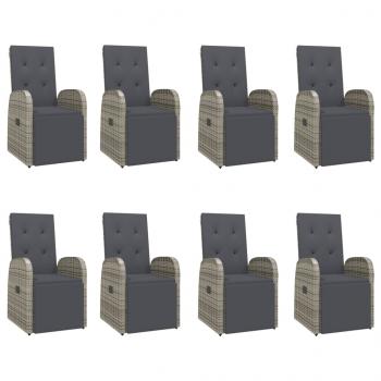 9-tlg. Garten-Essgruppe mit Kissen Grau Poly Rattan