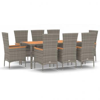 9-tlg. Garten-Essgruppe mit Kissen Grau Poly Rattan
