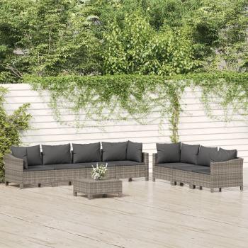 ARDEBO.de - 8-tlg. Garten-Lounge-Set mit Kissen Grau Poly Rattan