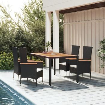 ARDEBO.de - 5-tlg. Garten-Essgruppe mit Kissen Schwarz Poly Rattan