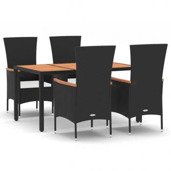 5-tlg. Garten-Essgruppe mit Kissen Schwarz Poly Rattan