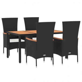 5-tlg. Garten-Essgruppe mit Kissen Schwarz Poly Rattan