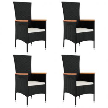 5-tlg. Garten-Essgruppe mit Kissen Schwarz Poly Rattan
