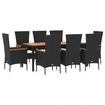 9-tlg. Garten-Essgruppe mit Kissen Schwarz Poly Rattan