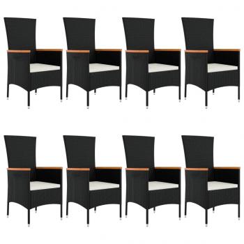 9-tlg. Garten-Essgruppe mit Kissen Schwarz Poly Rattan