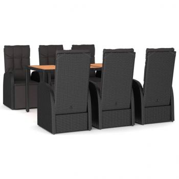 7-tlg. Garten-Essgruppe Schwarz Poly Rattan & Massivholz Akazie