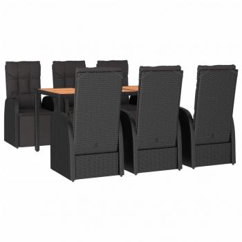 7-tlg. Garten-Essgruppe Schwarz Poly Rattan & Massivholz Akazie