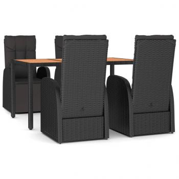 5-tlg. Garten-Essgruppe Schwarz Poly Rattan & Massivholz Akazie