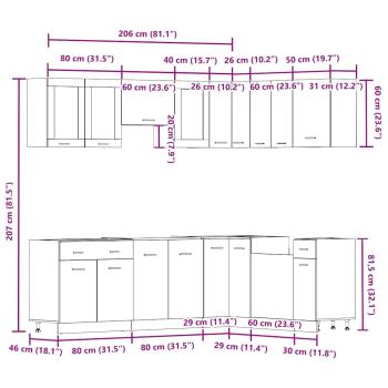 11-tlg. Küchenschrank-Set Altholz-Optik Holzwerkstoff