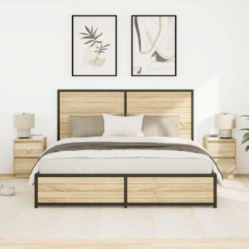 ARDEBO.de - Nachttische mit LED-Leuchten 2 Stk. Sonoma-Eiche 38x34x50 cm